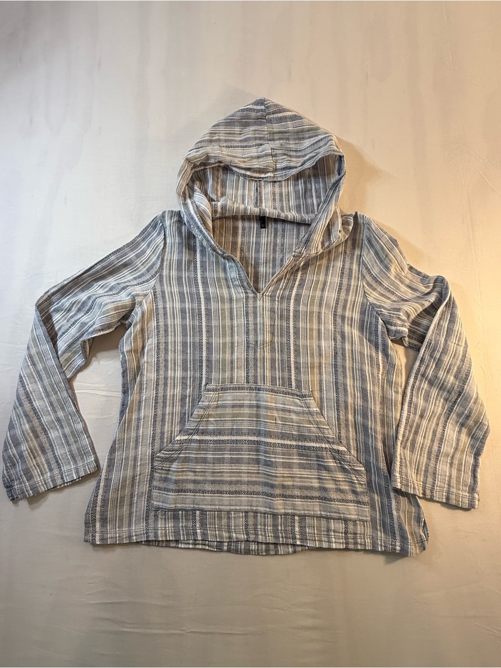 Lightweight Hooded Striped Pullover Jacket - Blue & White